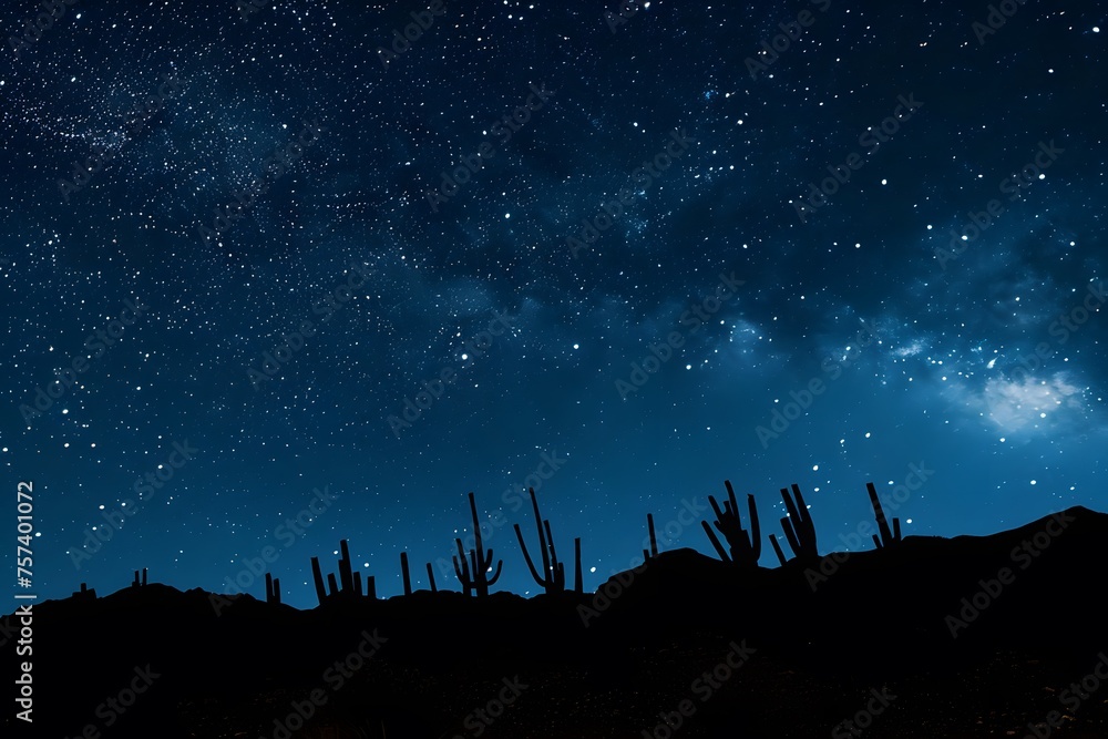 Starry Night Sky over Joshua Tree National Park: Desert Silhouettes under a Celestial Canopy