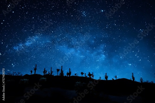 Starry Night over Joshua Tree: Desert Silhouettes Under a Celestial Canopy in California.