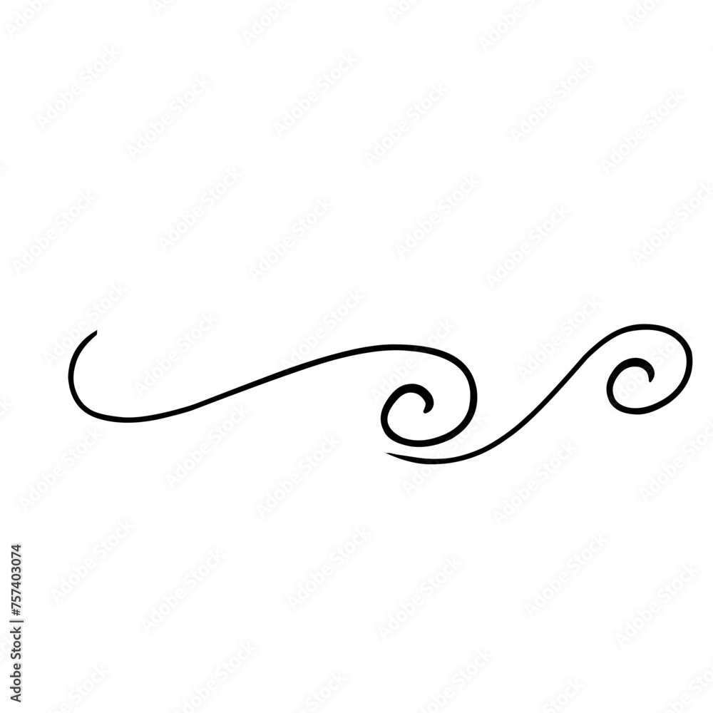 Swirl ornament stroke. Ornamental curls, swirls divider and filigree ornaments handdrawn doodle style vector