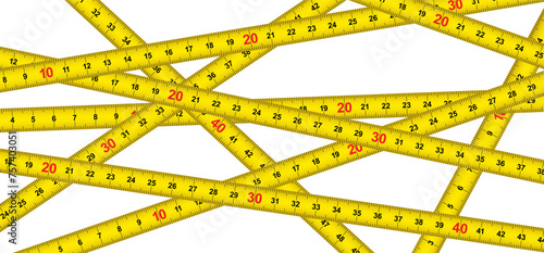 Yellow measuring tape. Working tapeline. tape measure, ruler metric measurement. Millimeter, centimeter, meter. Metric ruler mm, cm or m scale. School equipment icon. Tools sign