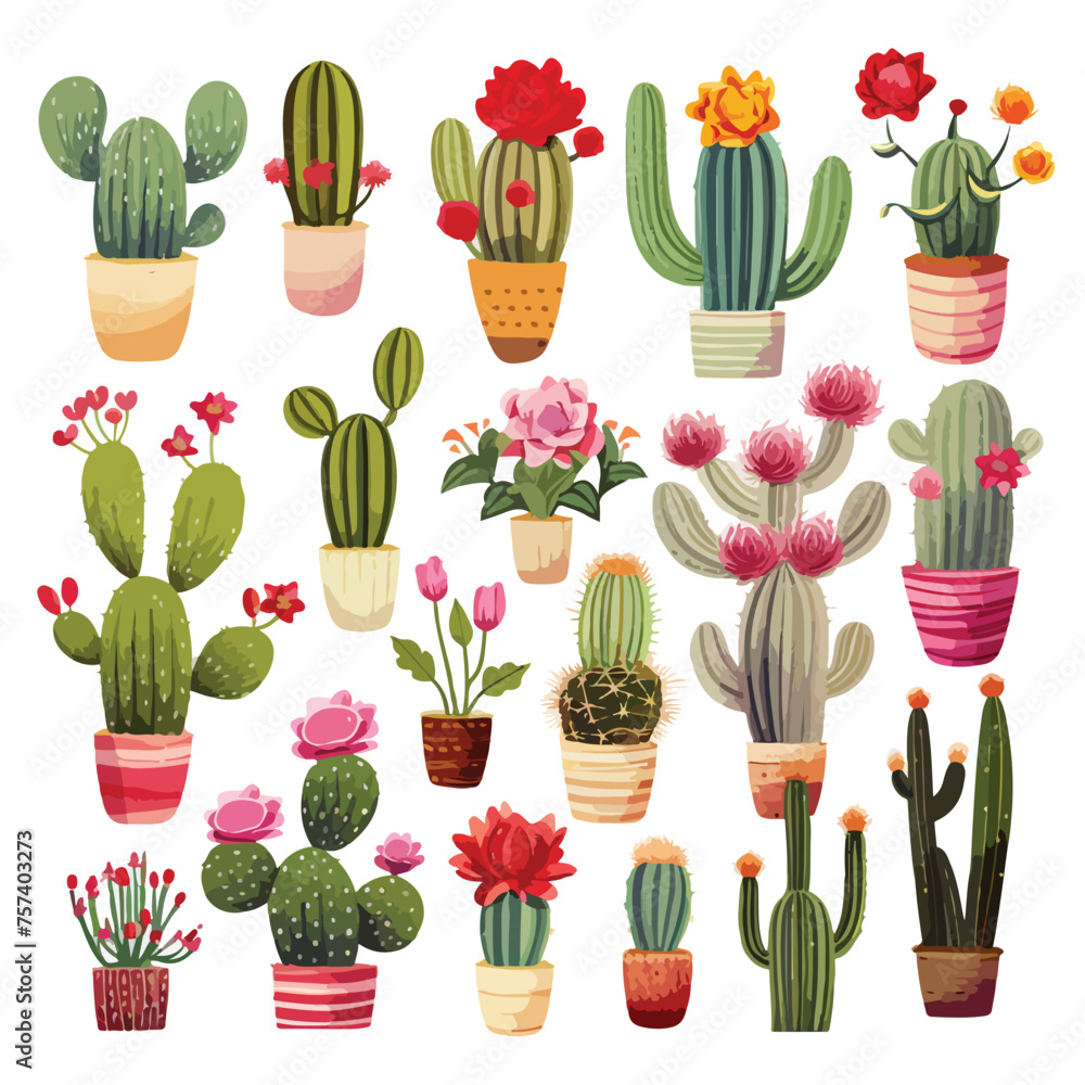 Charming Cacti Clipart isolated on white background