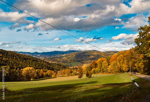 Autumn or indian summer view near Windberg, Straubing-Bogen, Bavarian forest, Bavaria, Germany photo