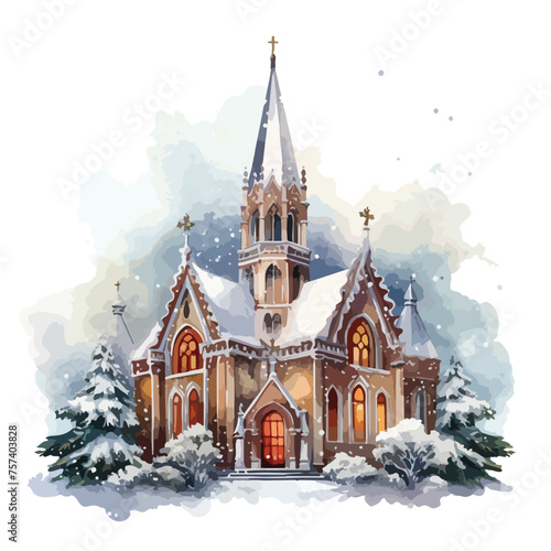 Christmas Church Clipart isolated on white background