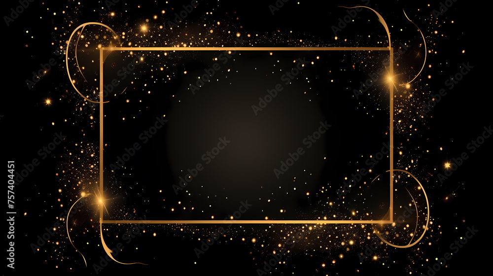 Obraz premium Luxurious golden rectangular frame paired with stylish black background
