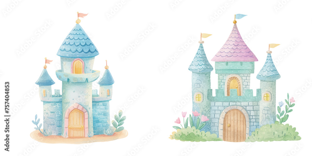 Fototapeta premium cute castle watercolour vector illustration
