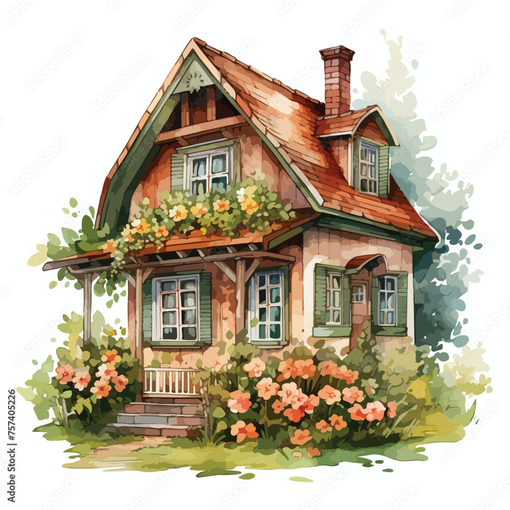 Country Cottage Clipart isolated on white background