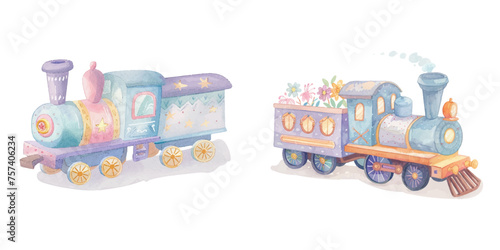 cute train watercolour vector illustration