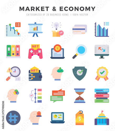 Market & Economy Icons bundle. Flat style Icons. Vector illustration.