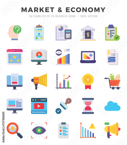 Market & Economy icon pack for your website. mobile. presentation. and logo design.