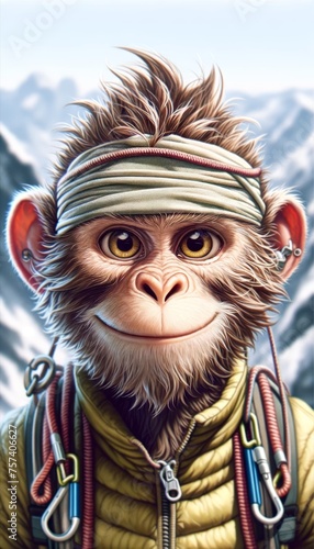 Illustrated monkey climber with gear and headband © dragon_fang