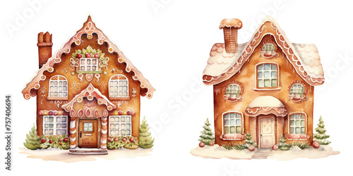 ginger bread house watercolor vector illustration