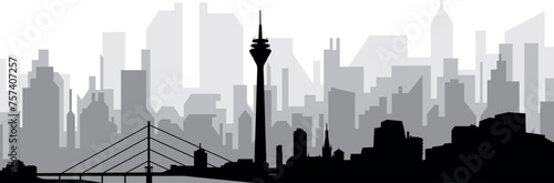 Black cityscape skyline panorama with gray misty city buildings background of DUSSELDORF, GERMANY