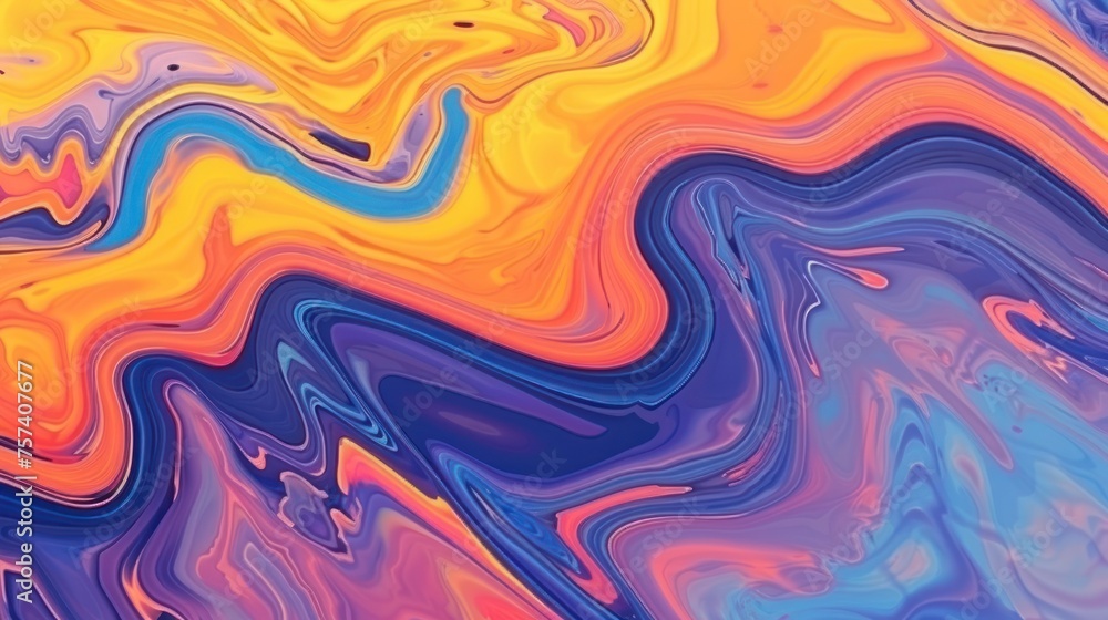 This mesmerizing image features a symphony of vivid orange and purple hues swirling together in a dynamic and fluid abstract pattern