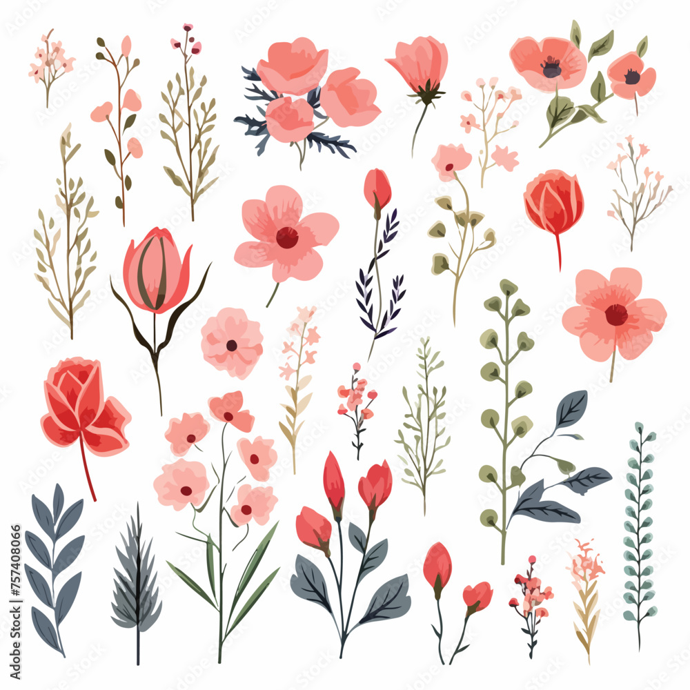 Delicate Florals Clipart isolated on white background