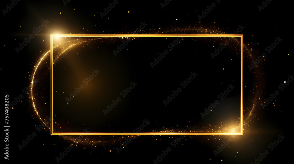 Abstract black background with modern classic luxury golden frame and glitter decoration - obrazy, fototapety, plakaty 