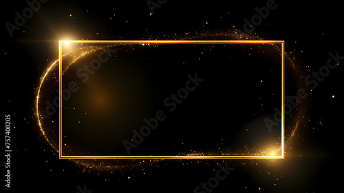 Abstract black background with modern classic luxury golden frame and glitter decoration photo