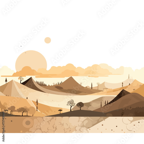 Earth Tone Landscape Clipart isolated on white background