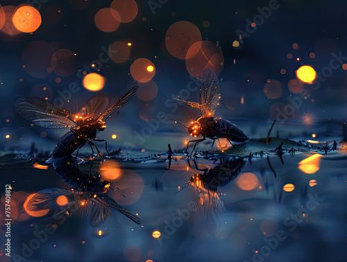 Firefly Whispers - Delicate Love - Flickering Elements & Emotional Fragility - Create visuals of fireflies, symbolizing the flickering and delicate nature of emotions as they evolve and mature over
