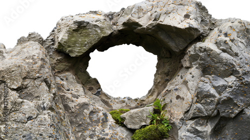 Round hole in a stone isolated on transparent background