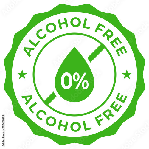 Alcohol free label vector icon illustration for product package. Nonalcoholic green logo, symbol, badge, tag or emblem isolated. Zero alcohol stamp, seal, sticker, mark or tag.