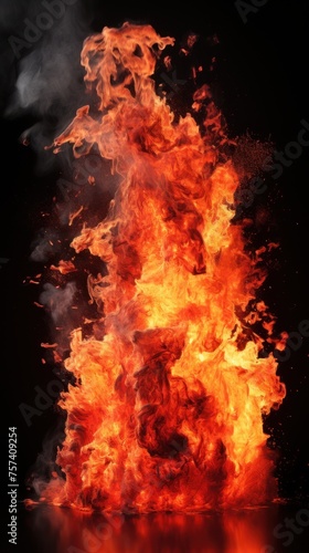 A large fire with vigorous flames shooting out