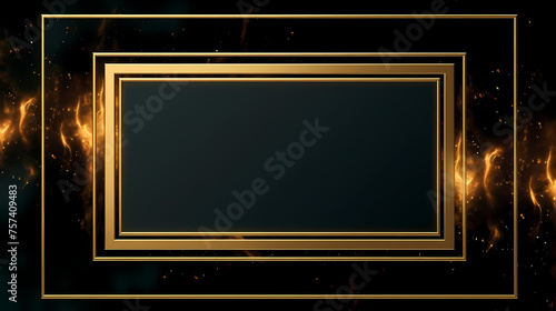 Abstract black background with modern classic luxury golden frame and glitter decoration © ma