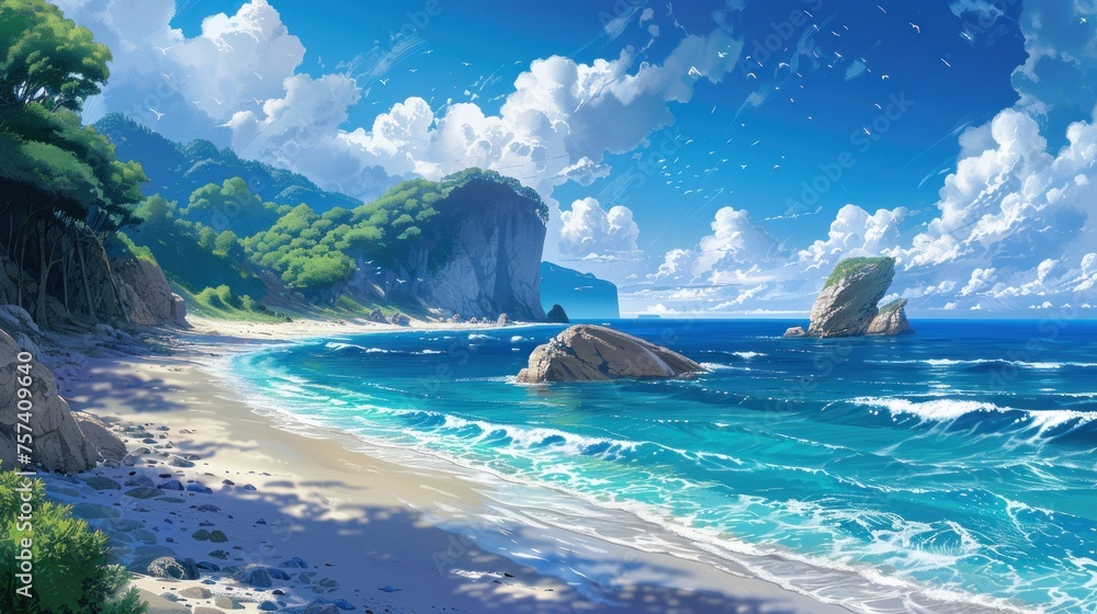 Fototapeta premium Whimsical Coastal Dream Captured in Illustration Wallpaper