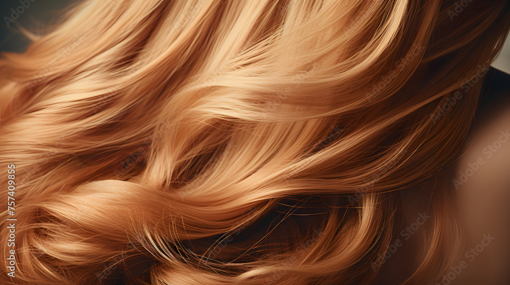 A closeup of head of curly blonde head. Hair is styled in a wavy. Generative AI. - obrazy, fototapety, plakaty 