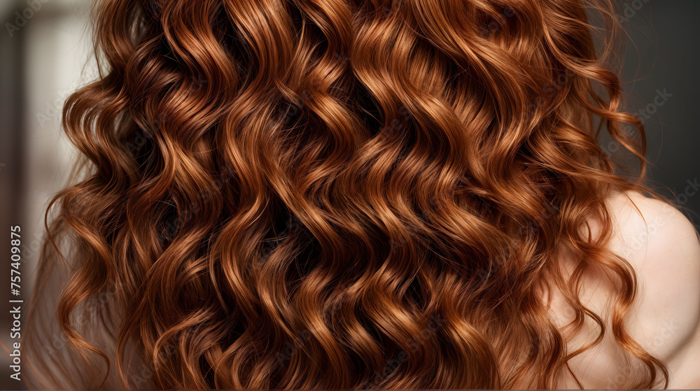A closeup of curly redhead. The hair is styled in a wavy red tone. Generative AI A closeup of curly redhead. The hair is styled in a wavy red tone. Generative AI