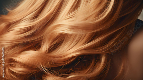 A closeup of head of curly blonde head. Hair is styled in a wavy. Generative AI.