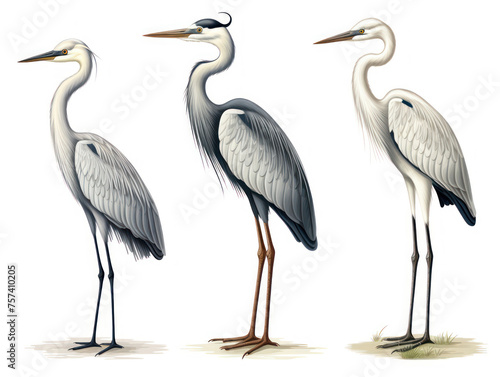 Heron collection set isolated on transparent background, transparency image, removed background