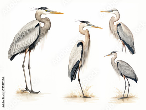 Heron collection set isolated on transparent background, transparency image, removed background © transparentfritz