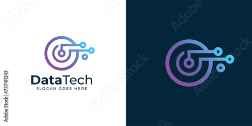 Creative Data Tech Logo. Gobal Technology Data, Dot Connected with Gradient Modern Style. Technology Logo Icon Symbol Vector Design Template. photo
