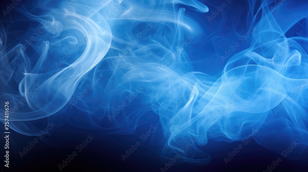 Fototapeta premium Conceptual image of blue smoke isolated on dark black background and wooden table.