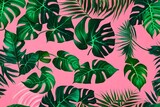 seamless pattern with leaves pink background