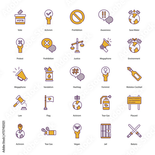 set of Activism icons such as megaphone, flag, voting, vote icons