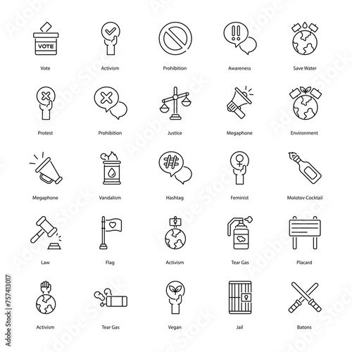 set of Activism icons such as megaphone, flag, voting, vote icons