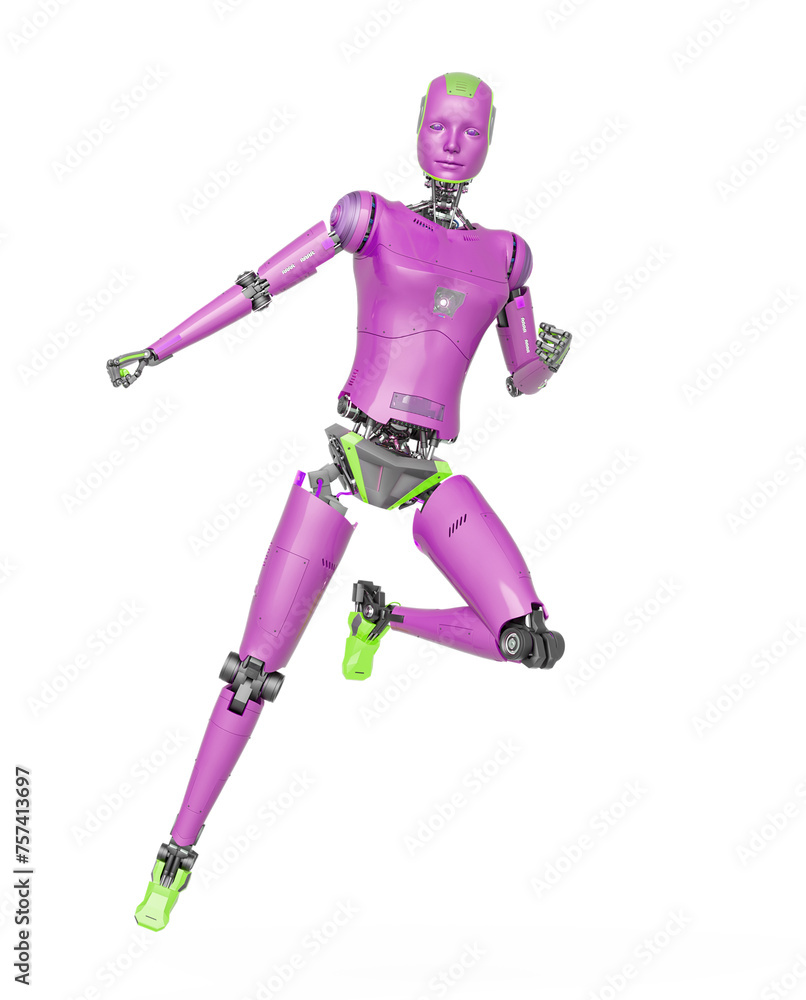 female cyborg in action pose