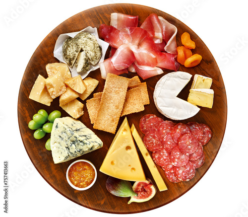 tábua de frios e embutidos visto de cima em fundo transparente - queijos e vinhos photo