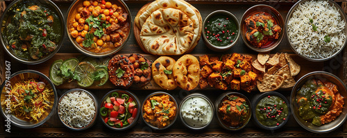 Table top photography of indian food. Created with Ai