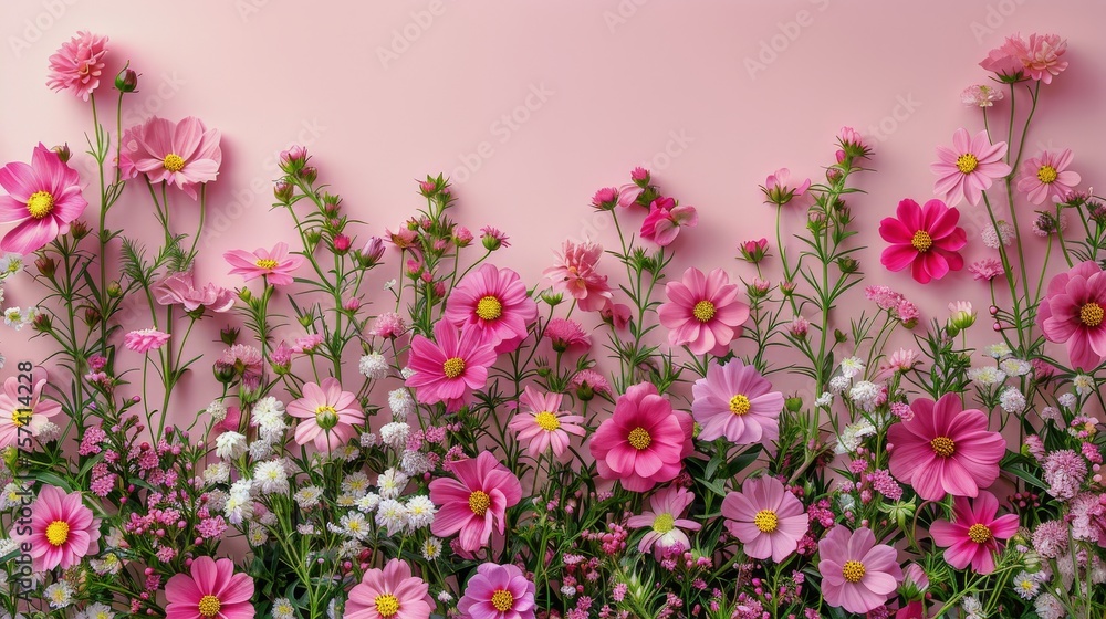 Pink and White Flowers Against Pink Wall