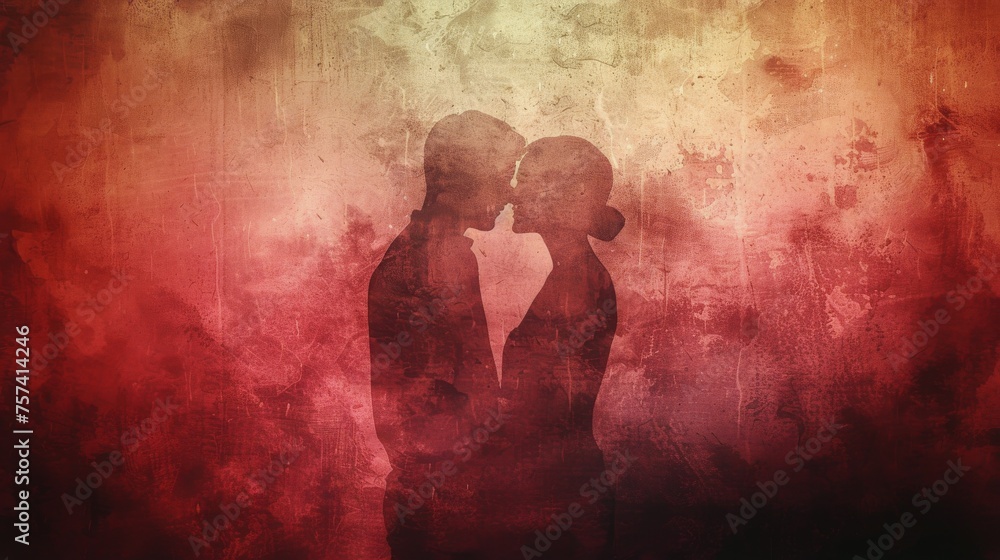 Couple Kissing in Front of Red Background