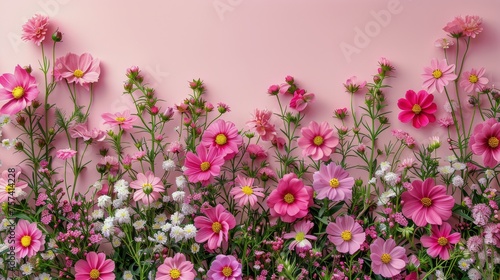 Pink and White Flowers Against Pink Wall © yganko