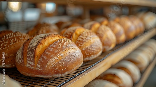 Bread loaves on a cooling rack, conveying the freshness. AI generate illustration