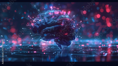 3D Conceptual Brain in Holographic Style