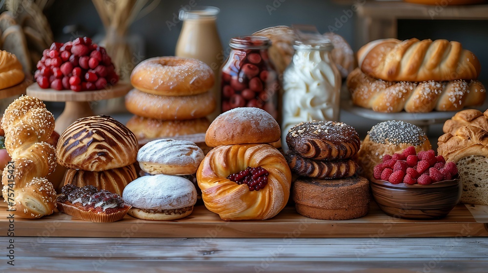A showcase of various bakery items. AI generate illustration