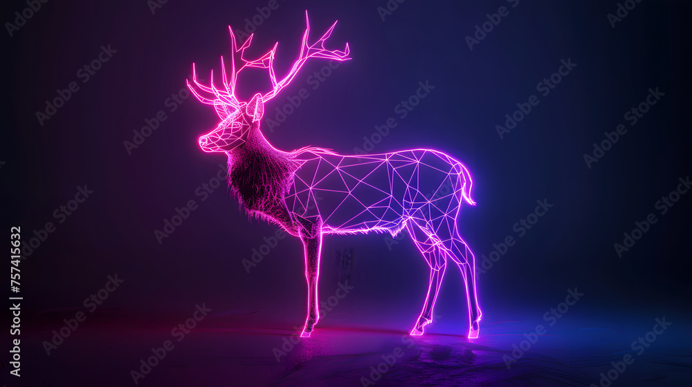 Fototapeta premium 3D Neon Outline of a Deer on Dark Background