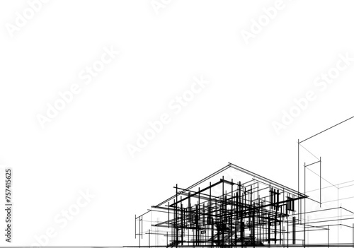 Architectural sketch of a house 3d illustration 