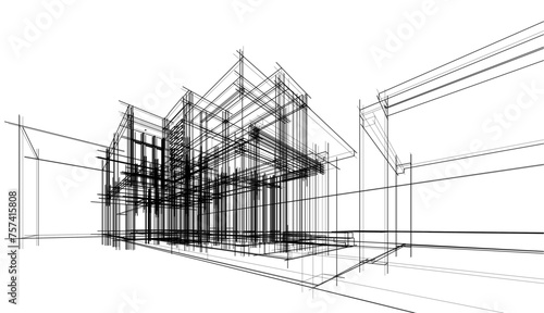 Architectural sketch of a house 3d illustration	