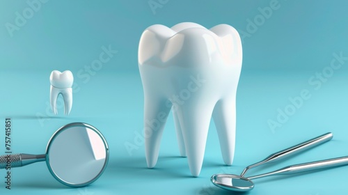 beautiful big 3d tooth on blue background